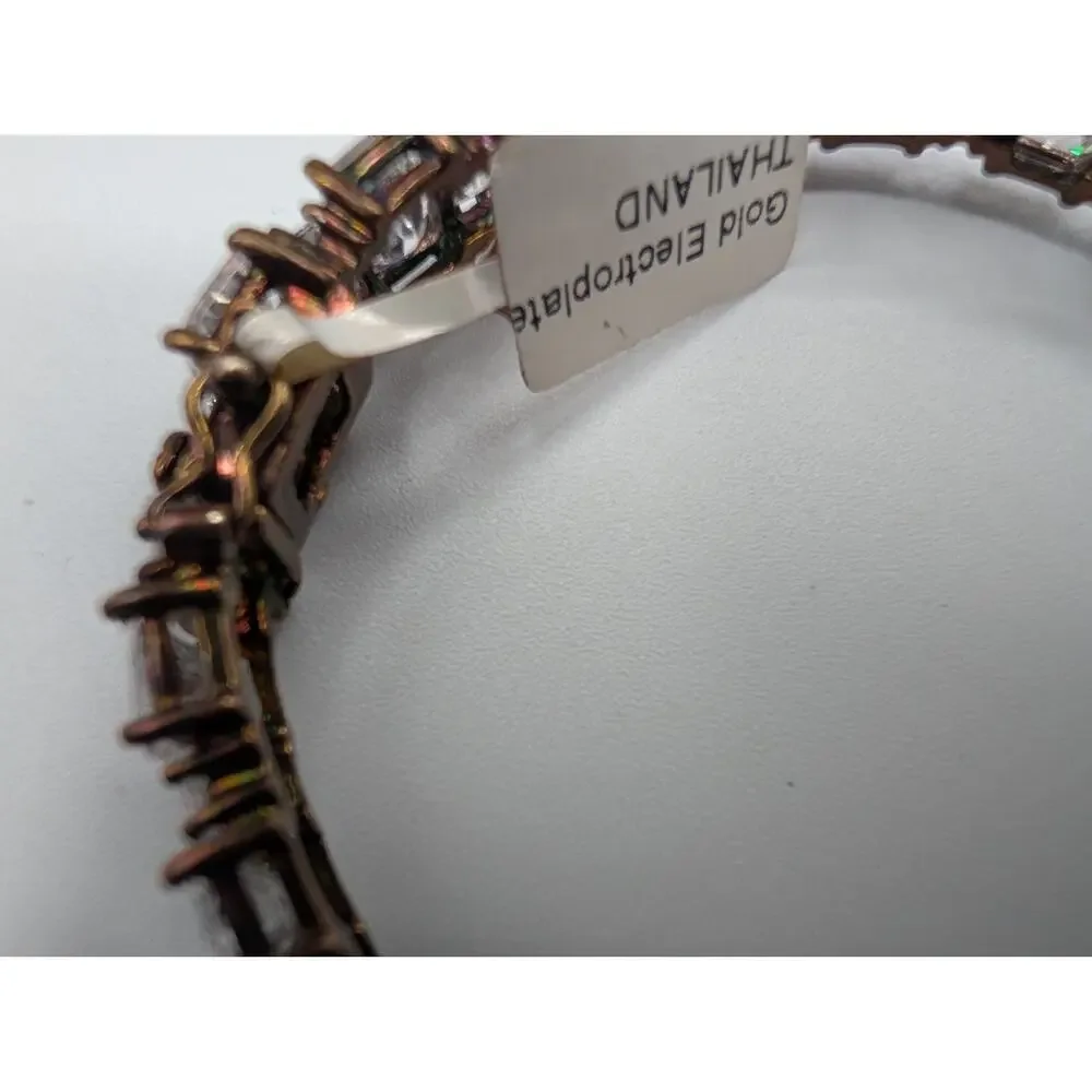 Elegant Gold Electroplate Bracelet with Emerald Cut Cubic Zirconia - 7.5